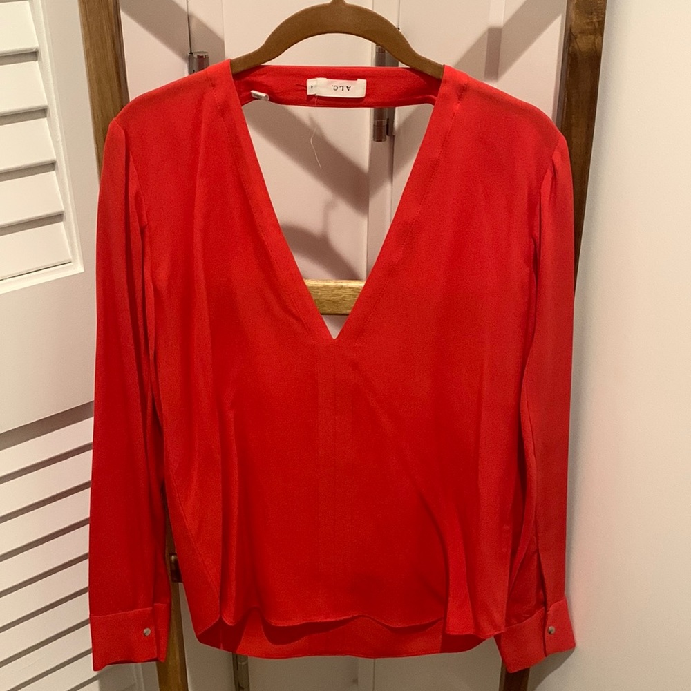 A.L.C. Long sleeve red silk top
